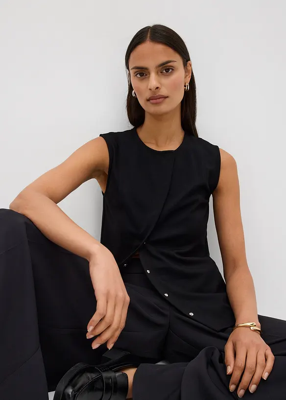 Gilet sans manches asymétrique en Punto di Roma, bonprix