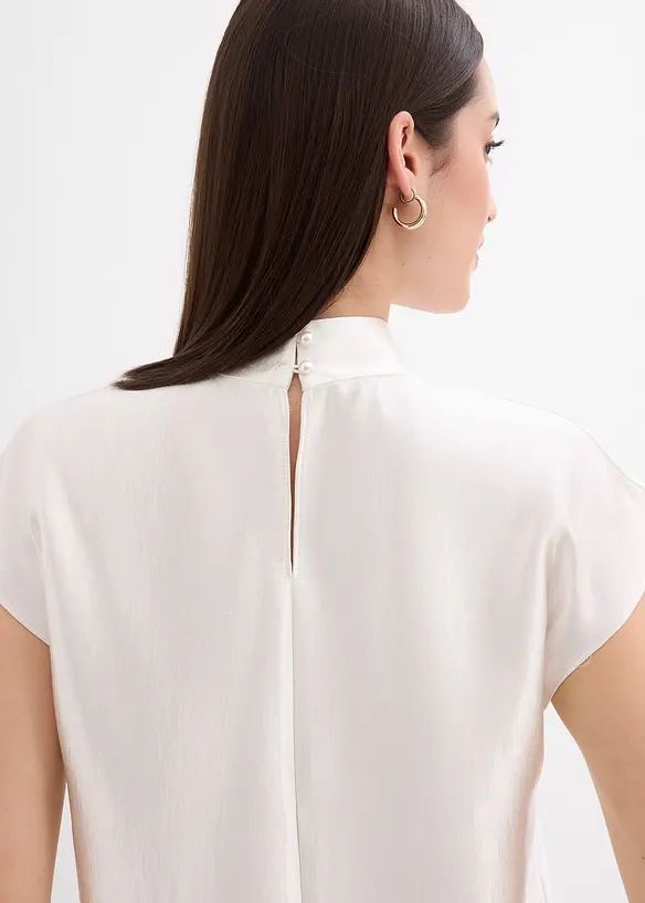 Blouse sans manches en satin, col légèrement montant, bonprix
