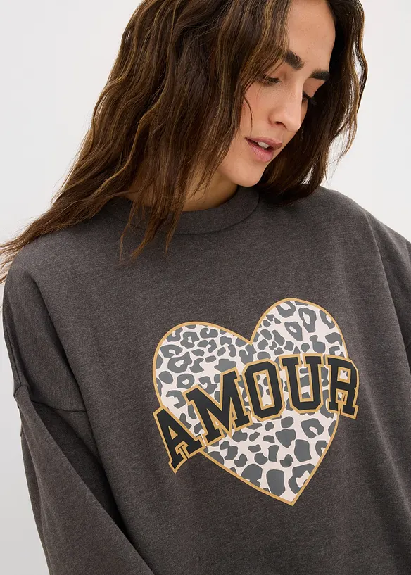 Sweat oversize en coton m&eacute;lang&eacute;, bonprix