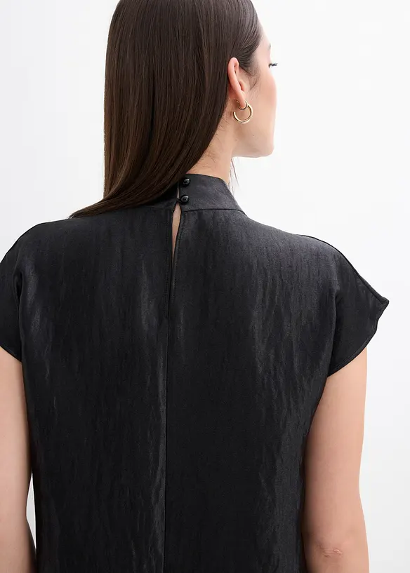 Blouse sans manches en satin, col légèrement montant, bonprix