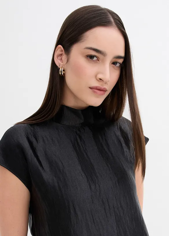 Blouse sans manches en satin, col légèrement montant, bonprix