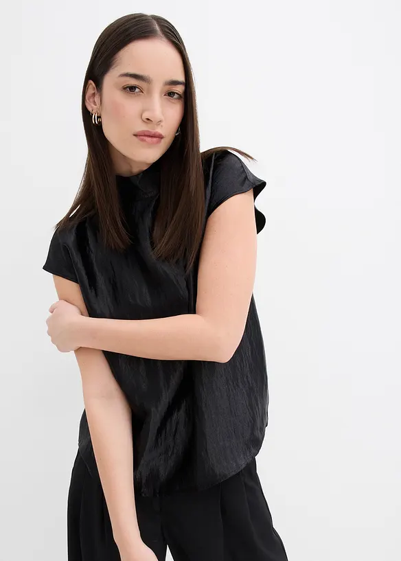 Blouse sans manches en satin, col légèrement montant, bonprix