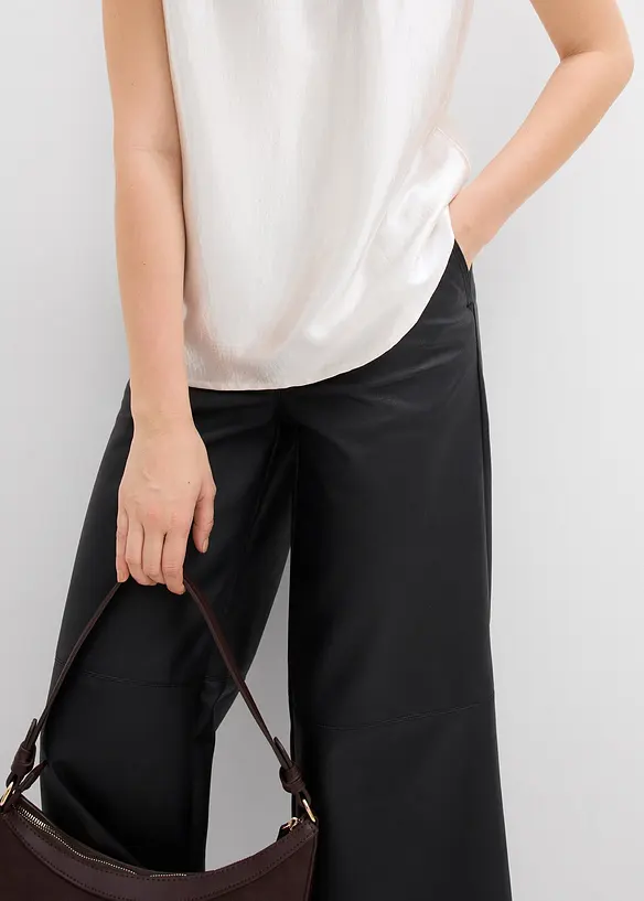 Blouse sans manches en satin, col légèrement montant, bonprix