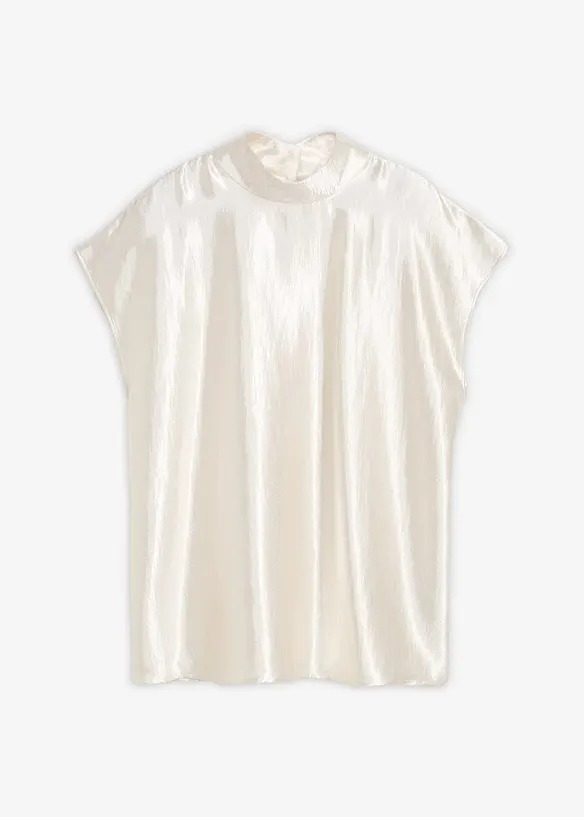 Blouse sans manches en satin, col légèrement montant, bonprix