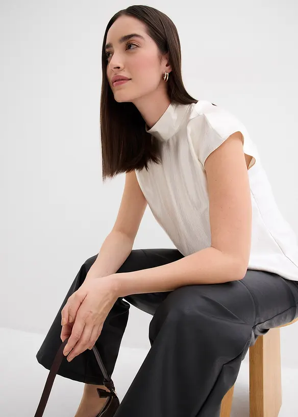 Blouse sans manches en satin, col légèrement montant, bonprix