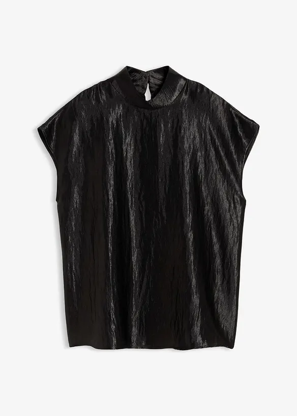 Blouse sans manches en satin, col légèrement montant, bonprix