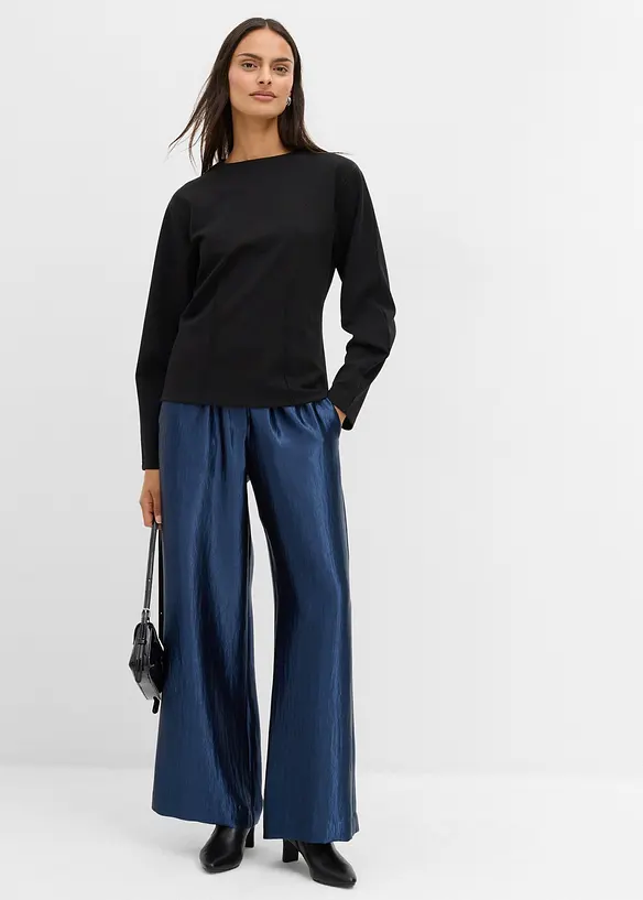 Pantalon palazzo satin&eacute; &agrave; taille &eacute;lastiqu&eacute;e, bonprix
