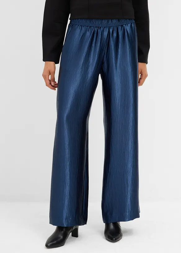 Pantalon palazzo satin&eacute; &agrave; taille &eacute;lastiqu&eacute;e, bonprix