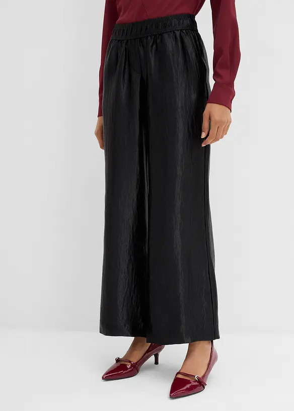 Pantalon palazzo satiné à taille élastiquée, bonprix