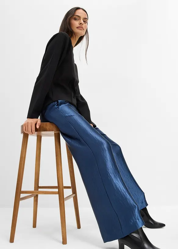 Pantalon palazzo satin&eacute; &agrave; taille &eacute;lastiqu&eacute;e, bonprix