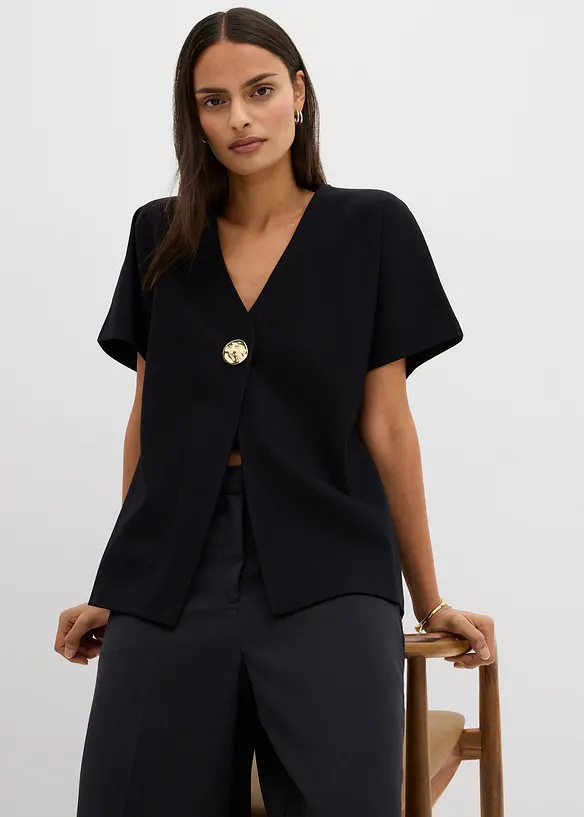 Gilet confortable en Punto di Roma avec bouton décoratif, bonprix