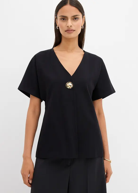 Gilet confortable en Punto di Roma avec bouton décoratif, bonprix