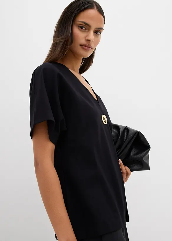 Gilet confortable en Punto di Roma avec bouton décoratif, bonprix