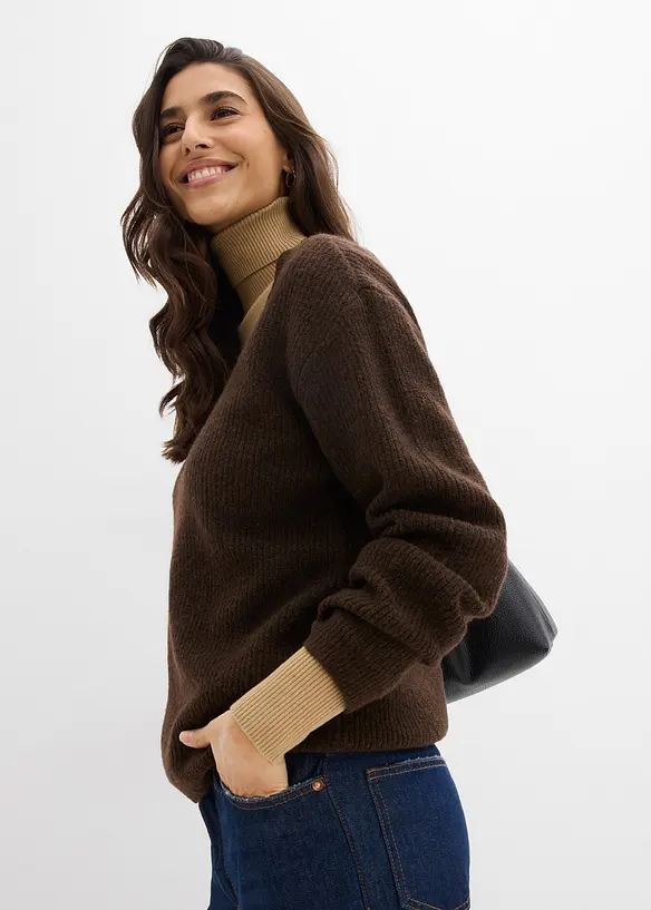 Pull en maille avec col V, bonprix