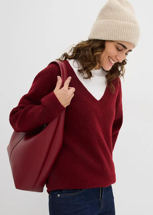 Pull en maille avec col V, bonprix