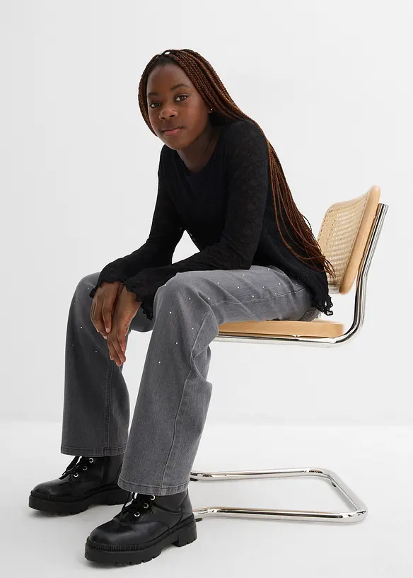 Jean ample taille mi-haute, orné de strass, bonprix