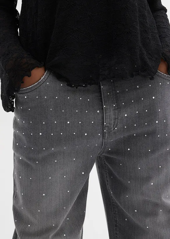 Jean ample taille mi-haute, orné de strass, bonprix