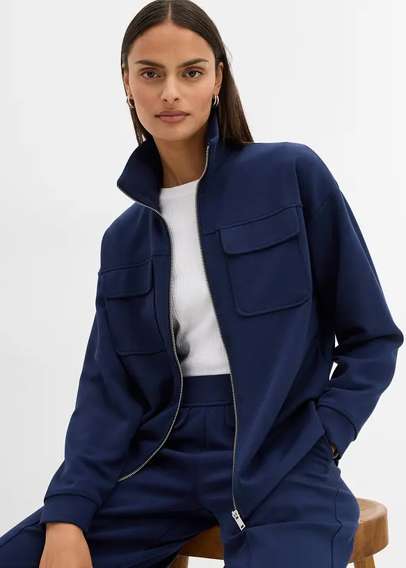 Sweat zippé en matière un peu brillante, bonprix