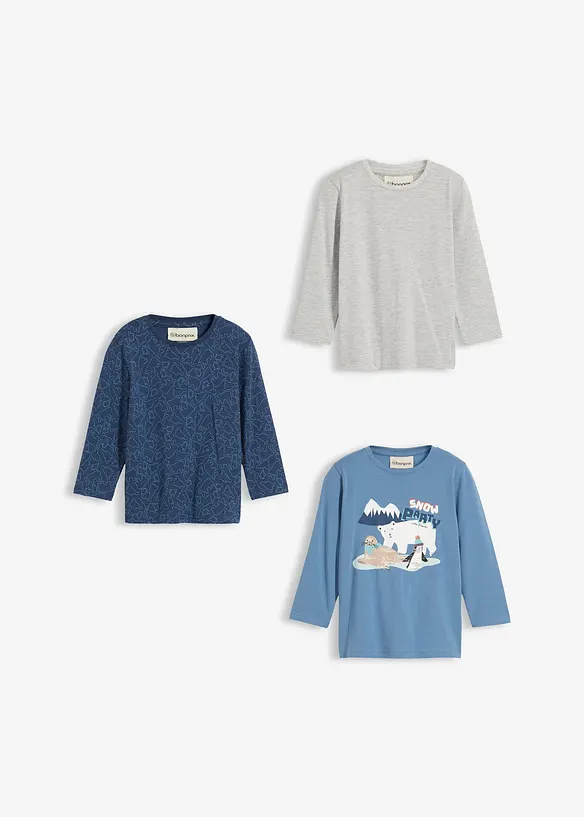 Lot de 3 T-shirts manches longues coton, bonprix