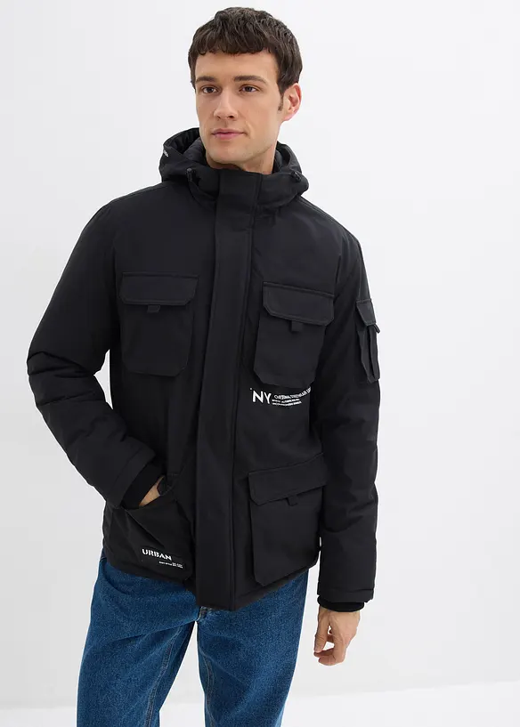 Veste rembourrée avec capuche et nombreuses poches, bonprix