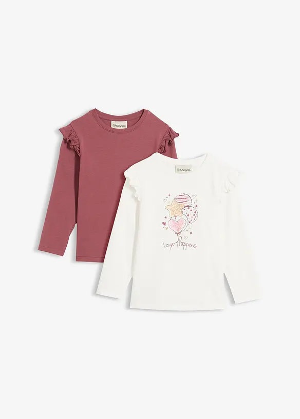 Lot de 2 T-shirts manches longues en coton extensible, bonprix