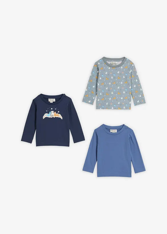 Lot de 3 T-shirts longs 100% coton, bonprix