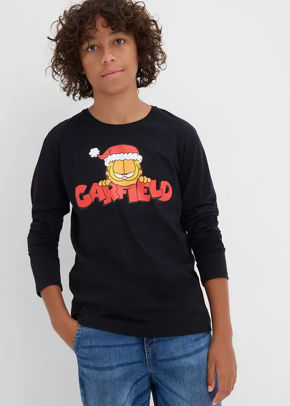 T-shirt manches longues Garfield avec motif de Noël, 100% coton, Garfield
