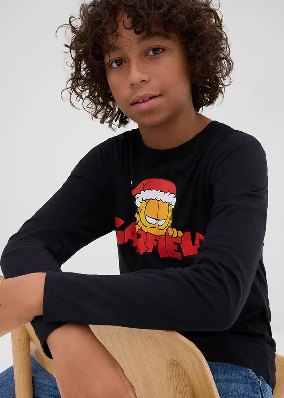 T-shirt manches longues Garfield avec motif de Noël, 100% coton, Garfield