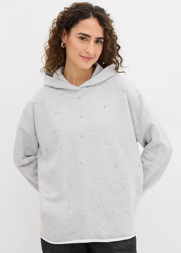Sweat oversize à capuche et strass, bonprix