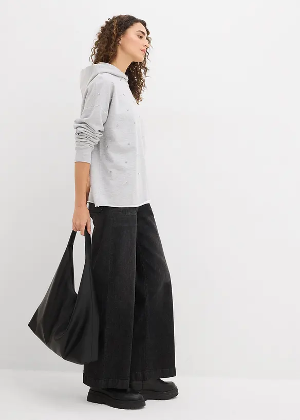 Sweat oversize à capuche et strass, bonprix