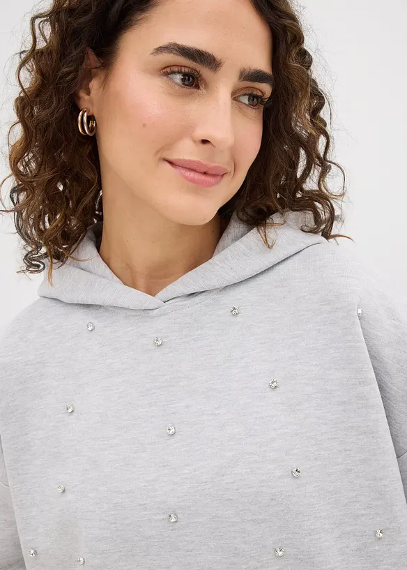 Sweat oversize à capuche et strass, bonprix