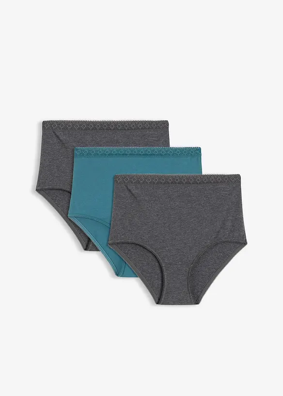 Lot de 3 slips coton taille haute, bonprix