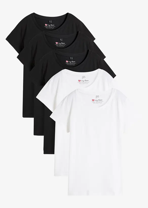 Lot de 5 T-shirts col rond, bonprix