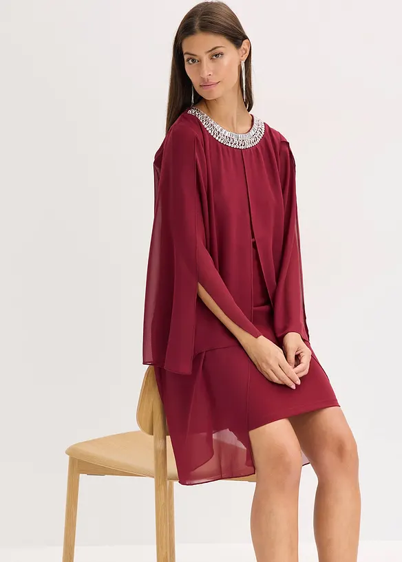 Robe en crêpe à col orné de strass, bonprix