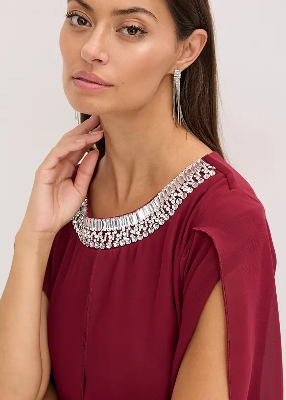 Robe en crêpe à col orné de strass, bonprix
