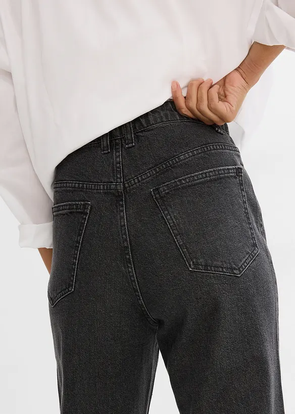 Jean droit loose, taille haute élastiquée avec strass, bonprix