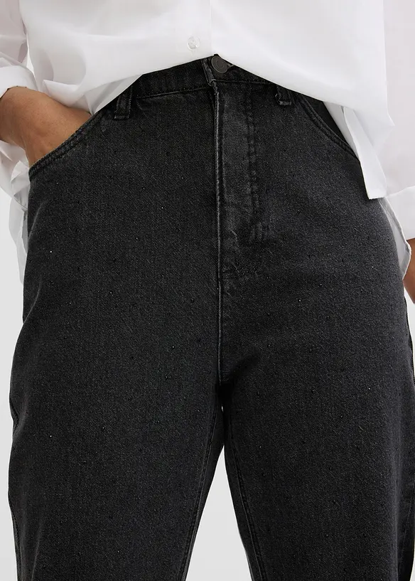 Jean droit loose, taille haute élastiquée avec strass, bonprix