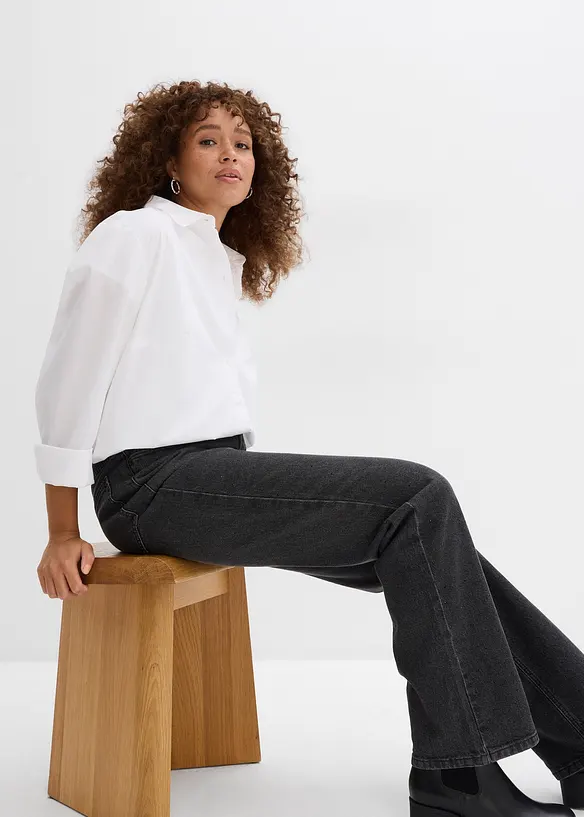 Jean droit loose, taille haute élastiquée avec strass, bonprix