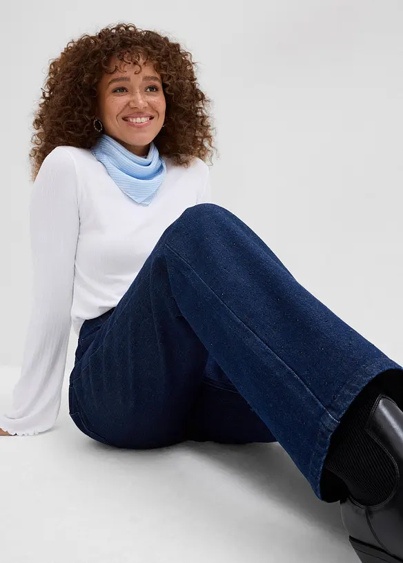 Jean droit loose, taille haute élastiquée avec strass, bonprix