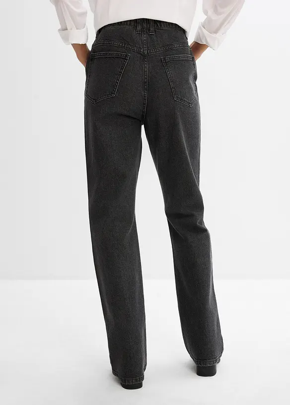 Jean droit loose, taille haute élastiquée avec strass, bonprix