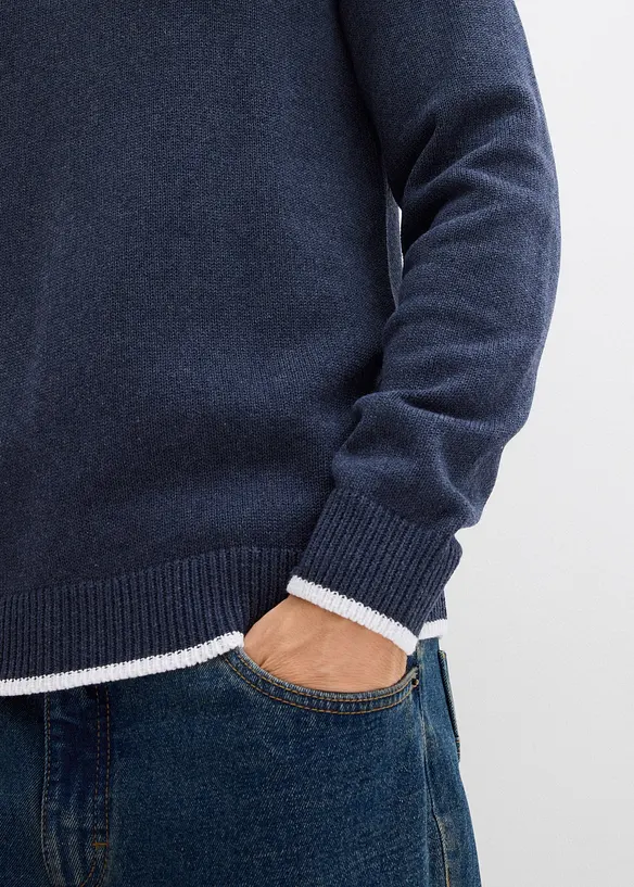 Pull col polo en coton recyclé majoritaire, bonprix