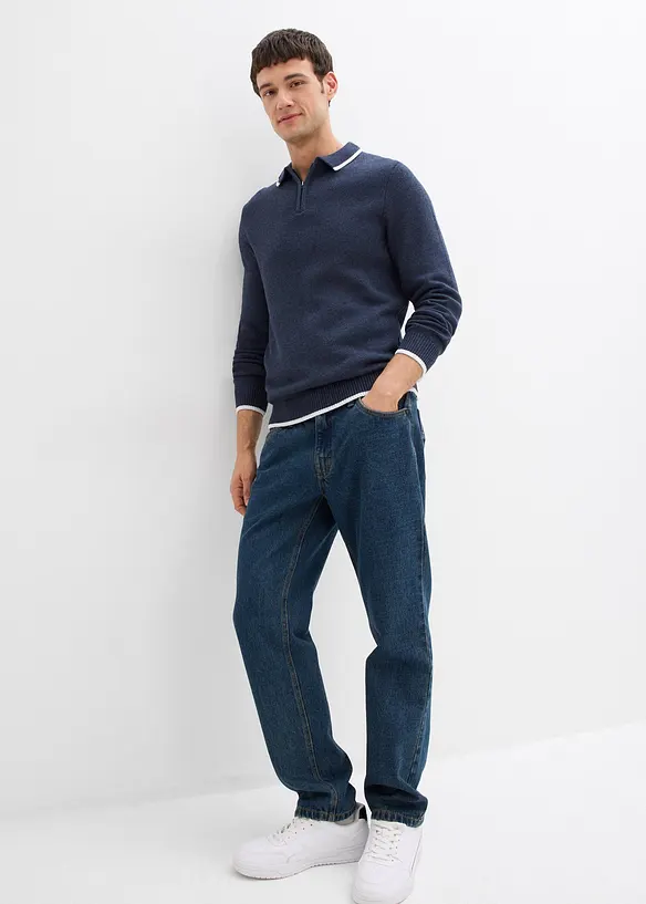 Pull col polo en coton recyclé majoritaire, bonprix