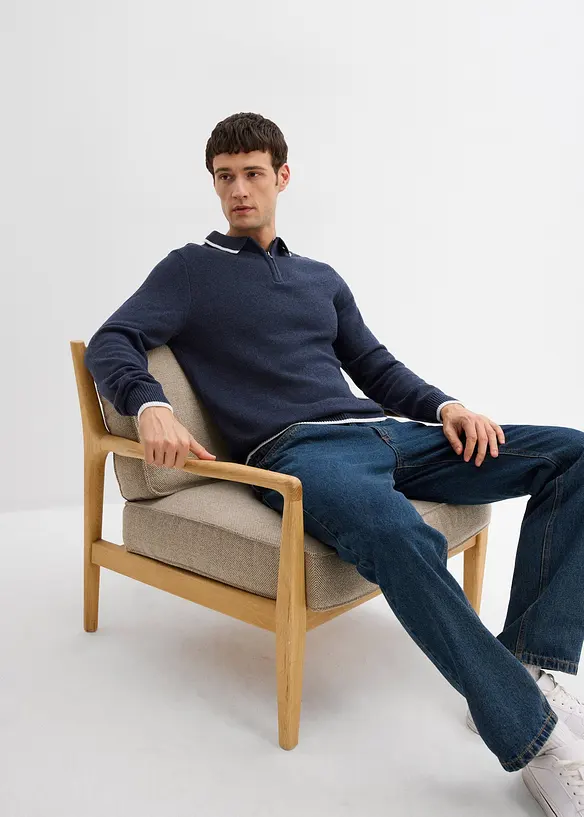 Pull col polo en coton recyclé majoritaire, bonprix