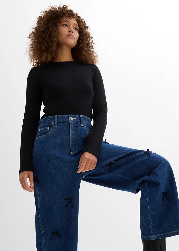 Jean barrel, taille haute et élastiquée, bonprix