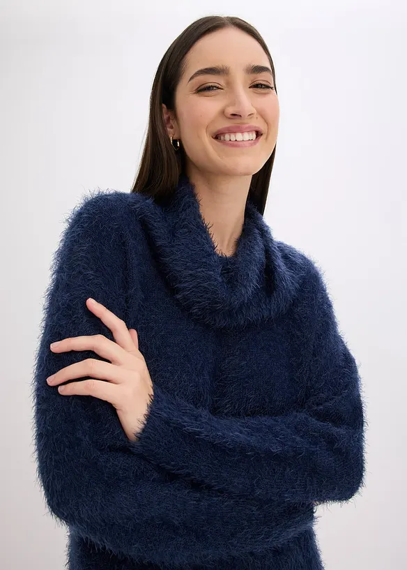 Pull col roulé en maille poilue, bonprix