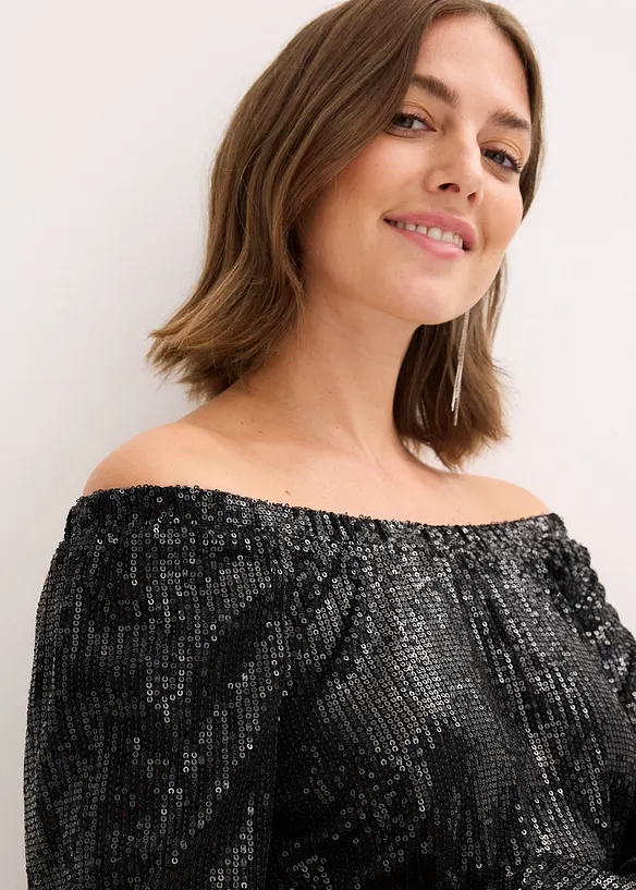 T-shirt oversize à sequins encolure Bardot, bonprix