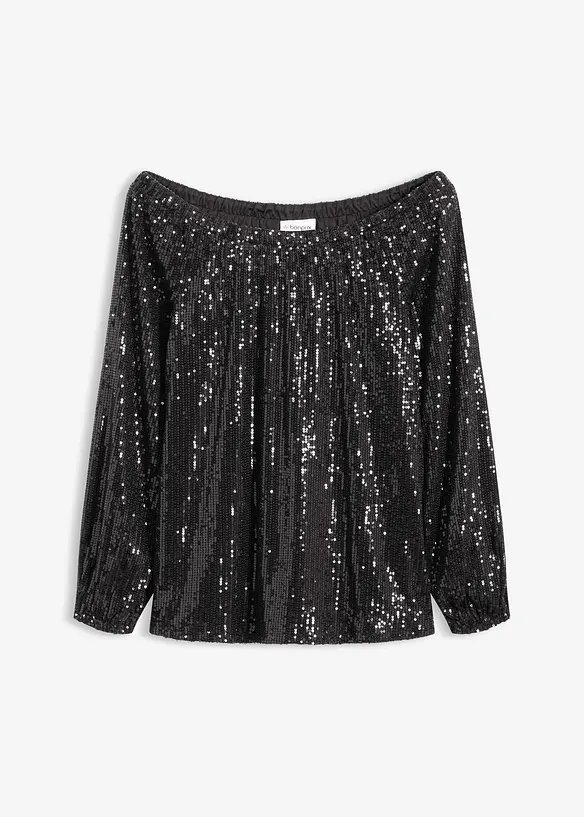T-shirt oversize à sequins encolure Bardot, bonprix