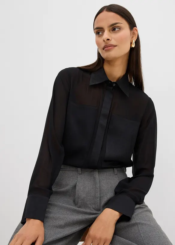 Chemisier avec empiècements en satin, bonprix