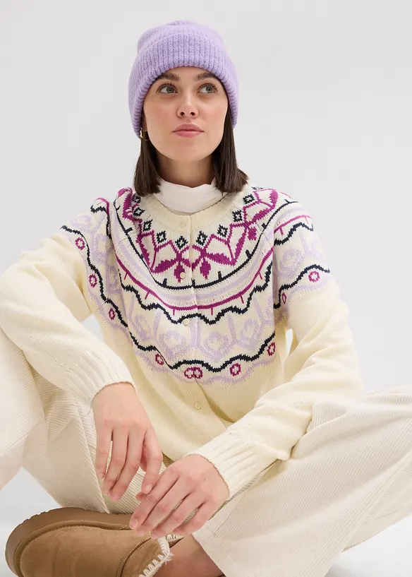 Gilet en maille oversize à motif norvégien, bonprix