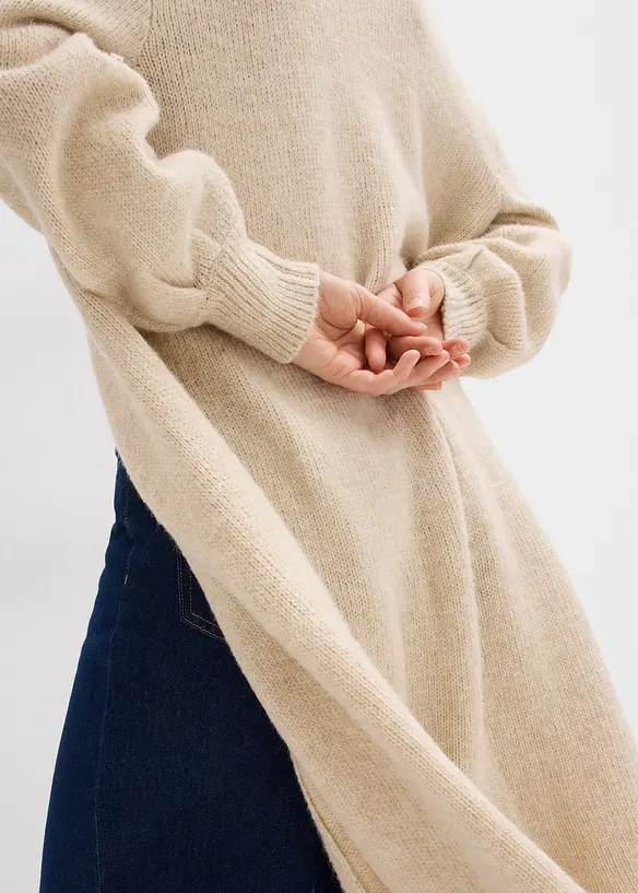 Gilet long en maille poilue, bonprix